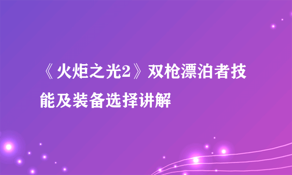 《火炬之光2》双枪漂泊者技能及装备选择讲解