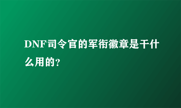 DNF司令官的军衔徽章是干什么用的？