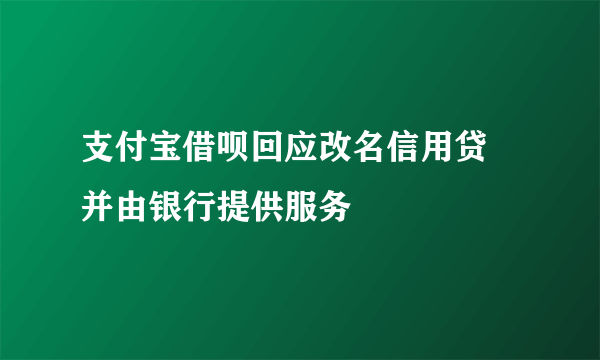 支付宝借呗回应改名信用贷 并由银行提供服务