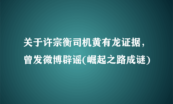 关于许宗衡司机黄有龙证据，曾发微博辟谣(崛起之路成谜)