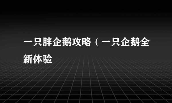 一只胖企鹅攻略（一只企鹅全新体验