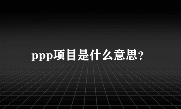 ppp项目是什么意思？