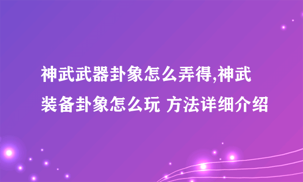 神武武器卦象怎么弄得,神武装备卦象怎么玩 方法详细介绍