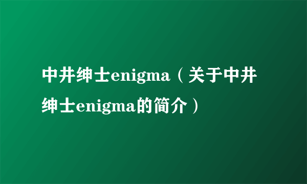 中井绅士enigma（关于中井绅士enigma的简介）