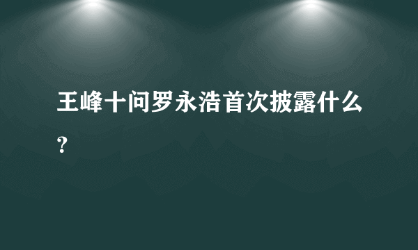 王峰十问罗永浩首次披露什么？