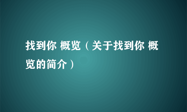 找到你 概览（关于找到你 概览的简介）