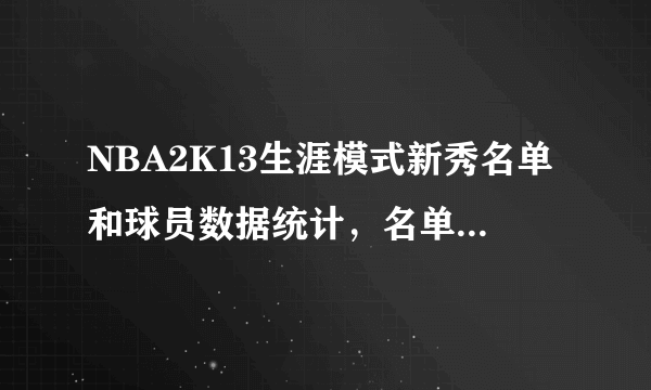 NBA2K13生涯模式新秀名单和球员数据统计，名单没有自建球员问题