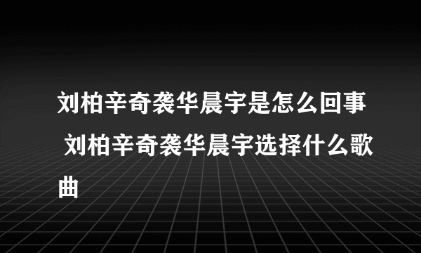 刘柏辛奇袭华晨宇是怎么回事 刘柏辛奇袭华晨宇选择什么歌曲