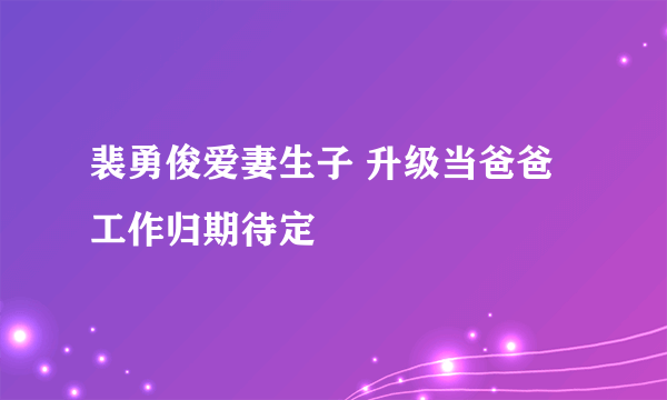 裴勇俊爱妻生子 升级当爸爸工作归期待定