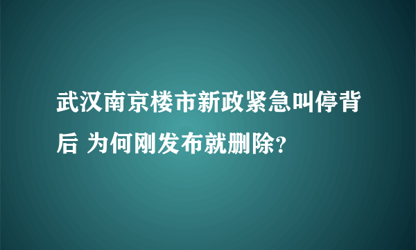 武汉南京楼市新政紧急叫停背后 为何刚发布就删除？