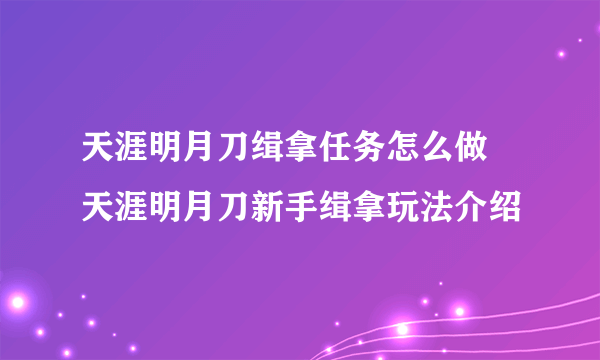 天涯明月刀缉拿任务怎么做 天涯明月刀新手缉拿玩法介绍