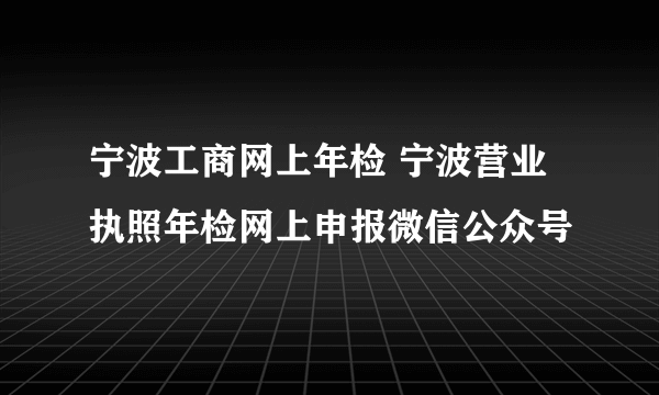 宁波工商网上年检 宁波营业执照年检网上申报微信公众号