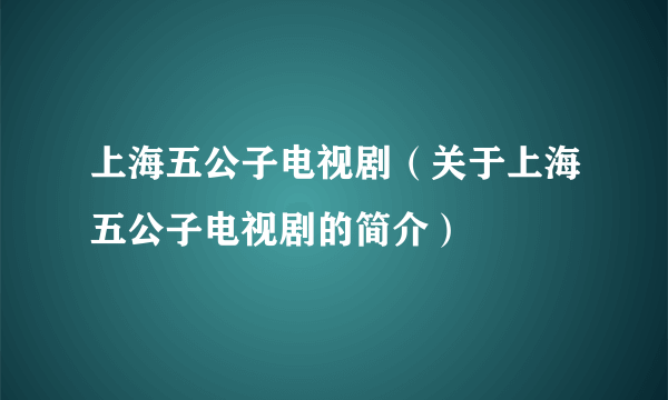 上海五公子电视剧（关于上海五公子电视剧的简介）