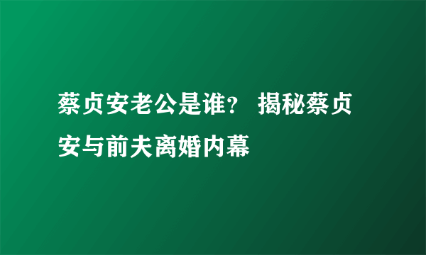 蔡贞安老公是谁？ 揭秘蔡贞安与前夫离婚内幕