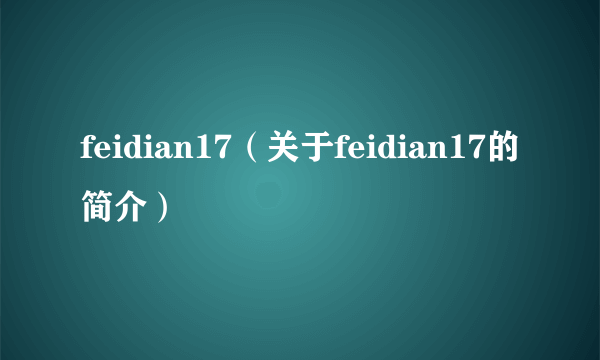 feidian17（关于feidian17的简介）