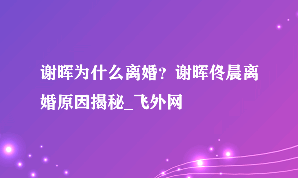 谢晖为什么离婚？谢晖佟晨离婚原因揭秘_飞外网