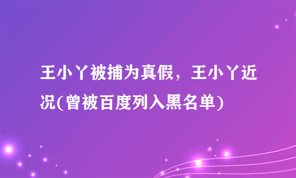 王小丫被捕为真假，王小丫近况(曾被百度列入黑名单) 