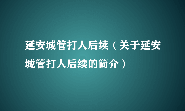 延安城管打人后续（关于延安城管打人后续的简介）