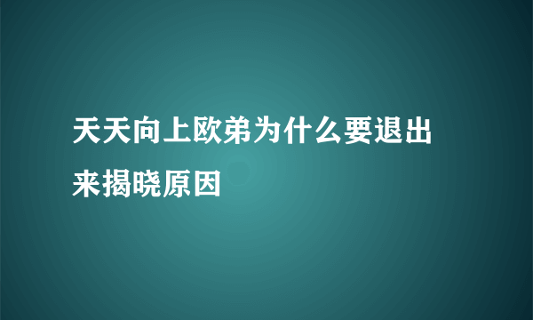 天天向上欧弟为什么要退出 来揭晓原因