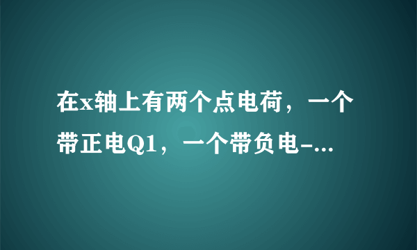 在x轴上有两个点电荷，一个带正电Q1，一个带负电-Q2，且Q1=2Q2．用E1和E2分别表示两个电荷所产生的场强的大小，