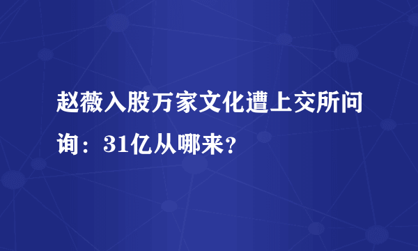 赵薇入股万家文化遭上交所问询：31亿从哪来？