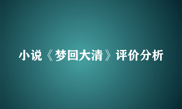 小说《梦回大清》评价分析