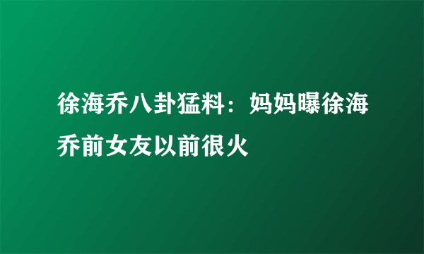 徐海乔八卦猛料：妈妈曝徐海乔前女友以前很火