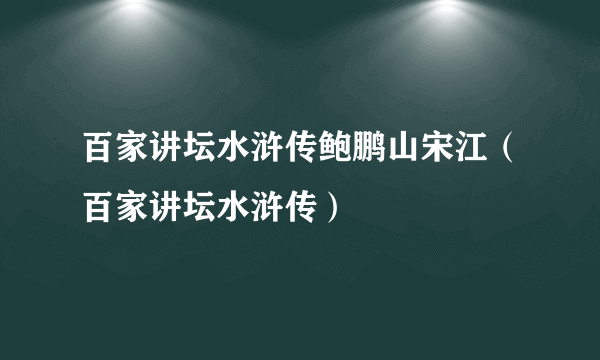 百家讲坛水浒传鲍鹏山宋江（百家讲坛水浒传）