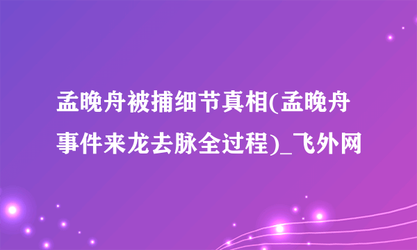 孟晚舟被捕细节真相(孟晚舟事件来龙去脉全过程)_飞外网