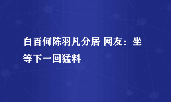 白百何陈羽凡分居 网友：坐等下一回猛料