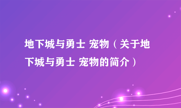 地下城与勇士 宠物（关于地下城与勇士 宠物的简介）