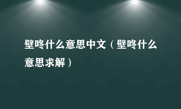 壁咚什么意思中文（壁咚什么意思求解）