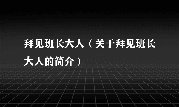 拜见班长大人（关于拜见班长大人的简介）