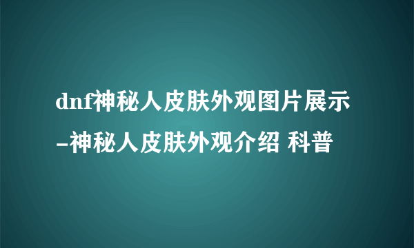 dnf神秘人皮肤外观图片展示-神秘人皮肤外观介绍 科普