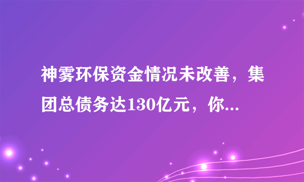 神雾环保资金情况未改善，集团总债务达130亿元，你怎么看？