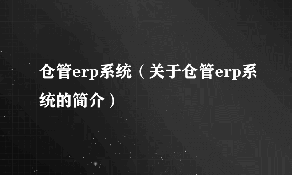 仓管erp系统（关于仓管erp系统的简介）