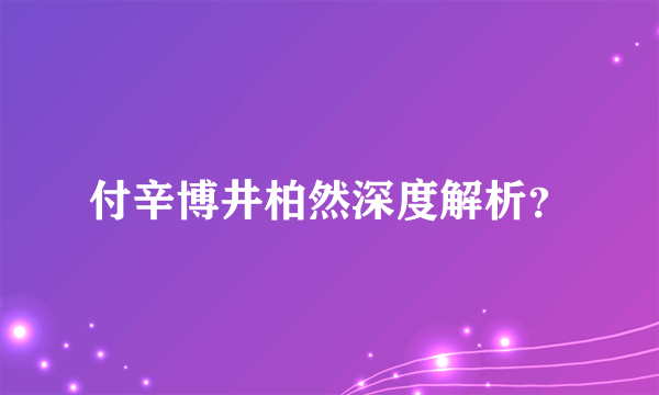 付辛博井柏然深度解析？