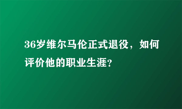 36岁维尔马伦正式退役，如何评价他的职业生涯？