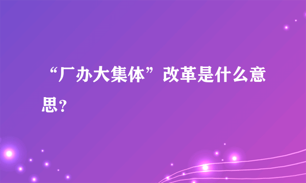 “厂办大集体”改革是什么意思？