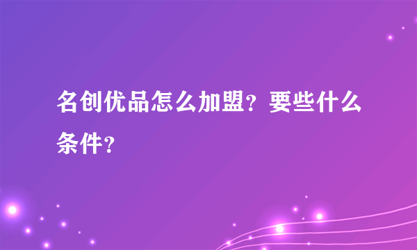 名创优品怎么加盟？要些什么条件？