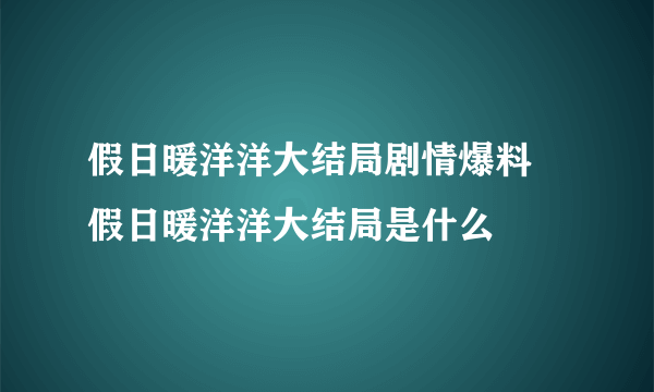 假日暖洋洋大结局剧情爆料 假日暖洋洋大结局是什么