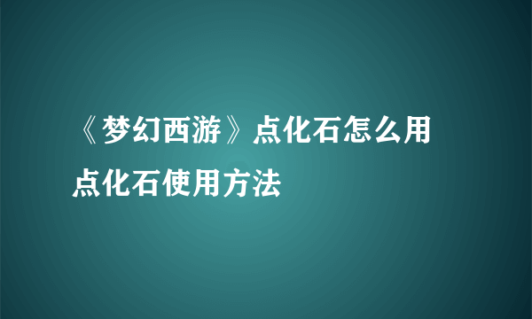 《梦幻西游》点化石怎么用 点化石使用方法