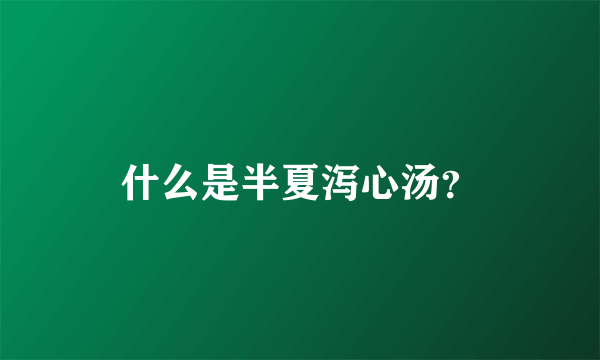 什么是半夏泻心汤？