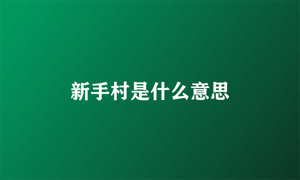 新手村是什么意思