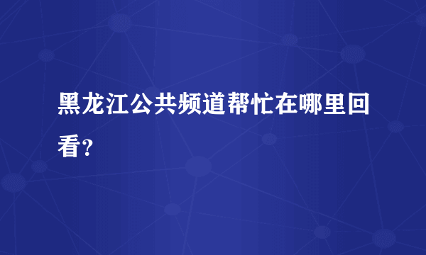 黑龙江公共频道帮忙在哪里回看？