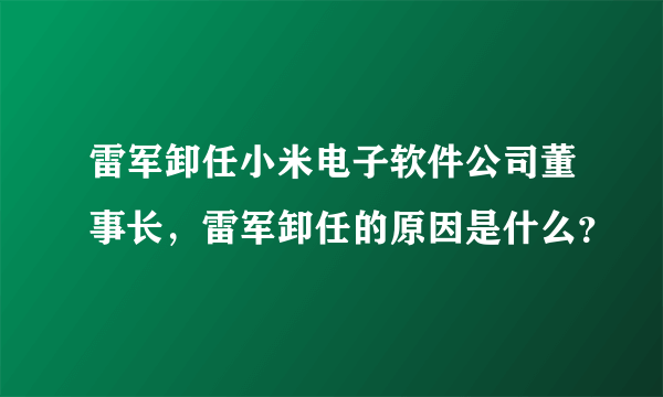 雷军卸任小米电子软件公司董事长，雷军卸任的原因是什么？