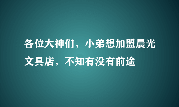 各位大神们，小弟想加盟晨光文具店，不知有没有前途