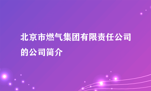 北京市燃气集团有限责任公司的公司简介