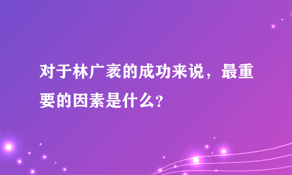 对于林广袤的成功来说，最重要的因素是什么？