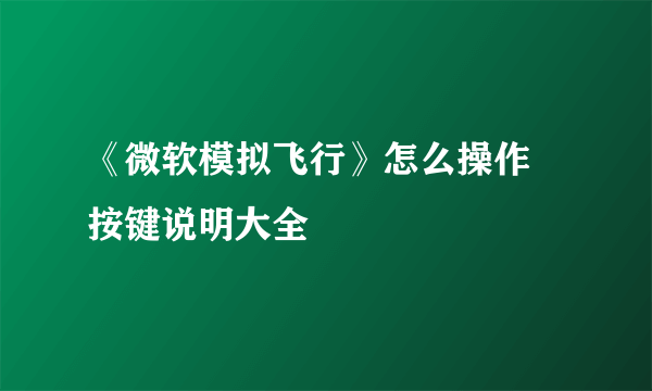 《微软模拟飞行》怎么操作 按键说明大全